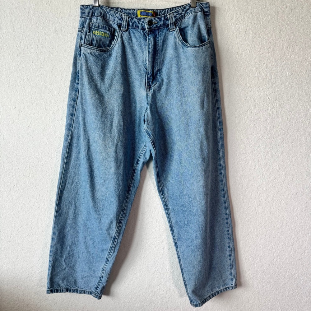 Empyre Mens Loose Fit Skate Jeans Light Wash Blue Baggy Denim Size 32 Streetwear